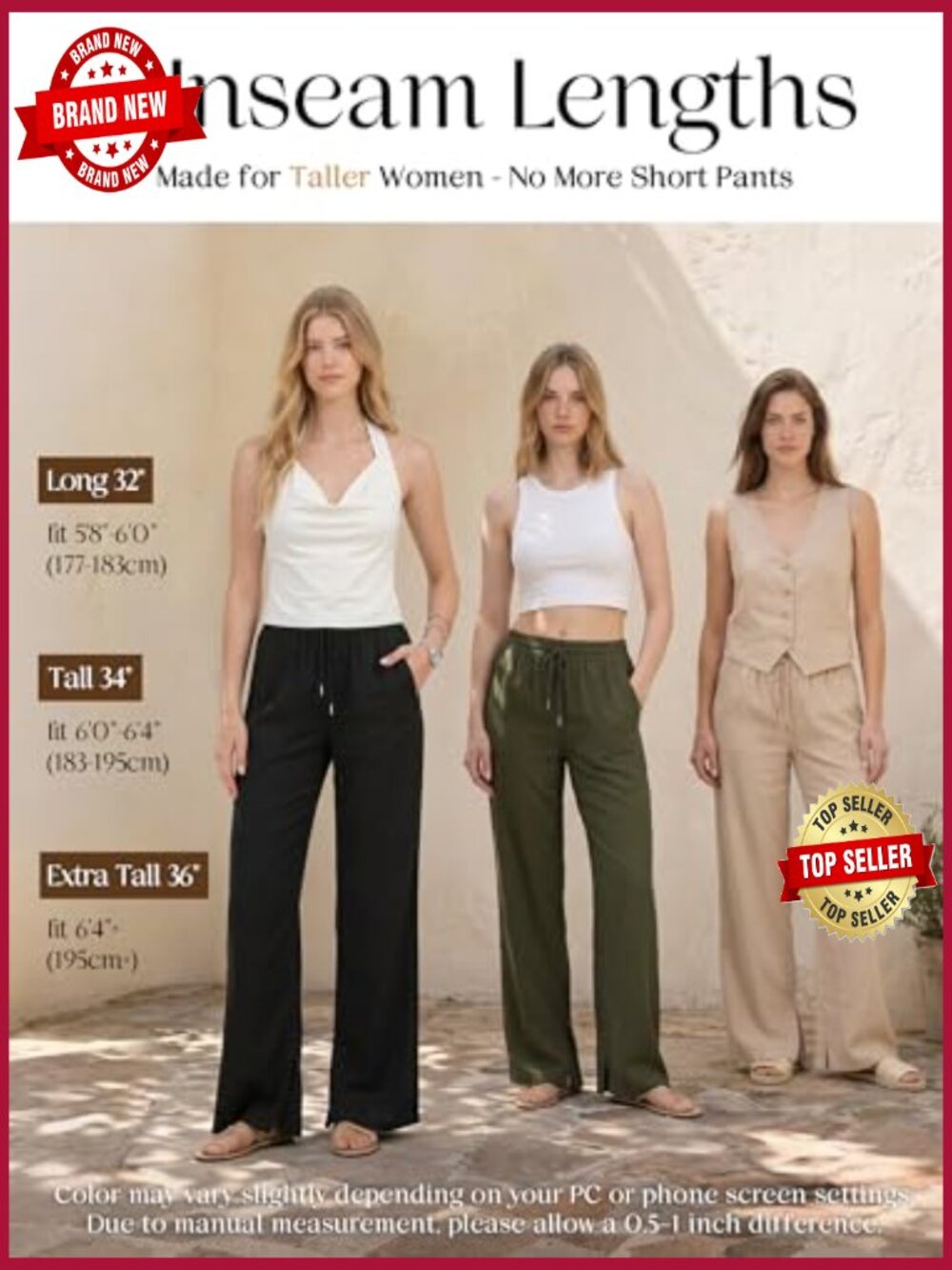 Linen Pants Wide Leg Side Slit Palazzo 32/34/36 Inseam Pockets - Picture 4 of 7